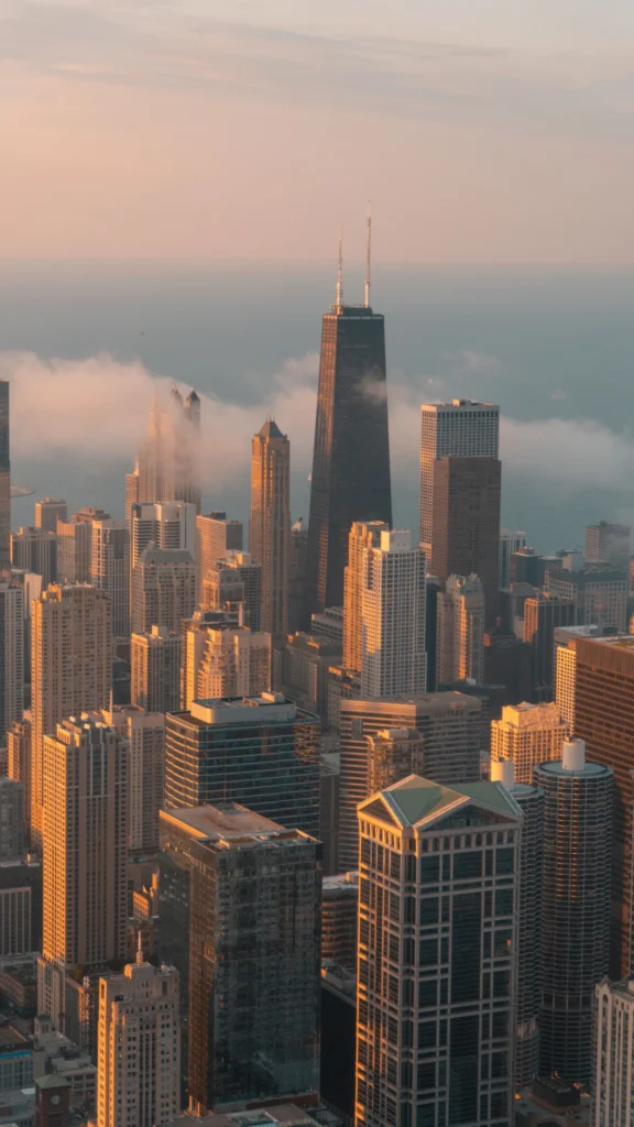 Chicago skyline in warm evening light