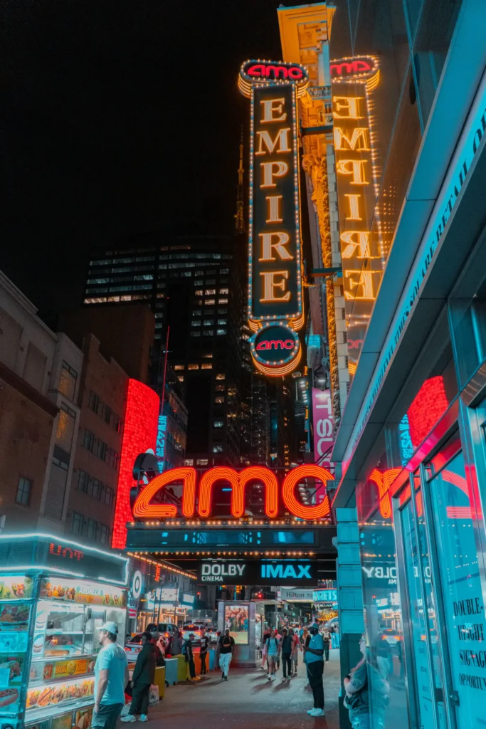 Neon signs of 42nd Street at night, New York